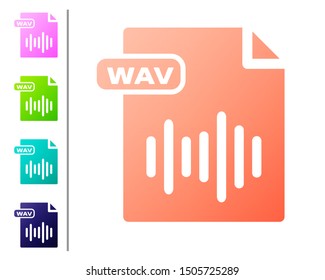 Coral WAV file document. Download wav button icon isolated on white background. WAV waveform audio file format for digital audio riff files. Set color icons. Vector Illustration