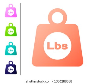 Coral Weight pounds icon isolated on white background. Pounds weight block for weight lifting and scale. Mass symbol. Set icon in color buttons. Vector Illustration