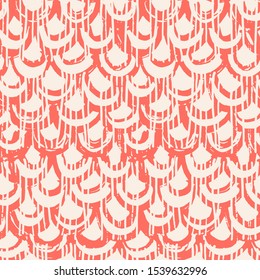 Coral and White tie dye seamless pattern.  Shibori seamless print. Watercolor hand drawn batik.  Handmade watercolour shirt tie dye pattern. Japan traditional tile. Terracotta and Beige shibori.