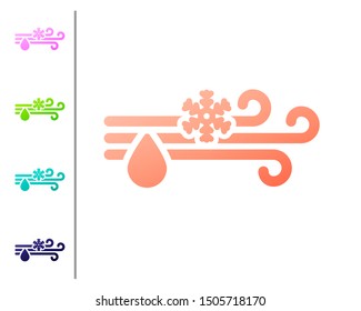Coral Wind and rain with snow icon isolated on white background. Windy weather. Set color icons. Vector Illustration