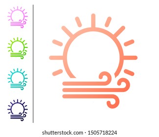 Coral Wind and sun icon isolated on white background. Windy weather. Set color icons. Vector Illustration