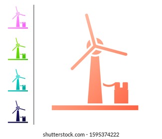Coral Wind turbine icon isolated on white background. Wind generator sign. Windmill for electric power production. Set color icons. Vector Illustration