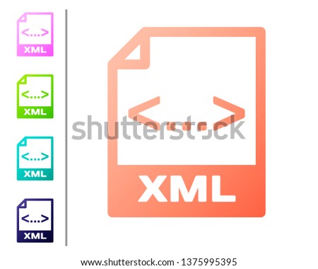 Coral XML file document icon. Download xml button icon isolated on white background. XML file symbol. Set color icons. Vector Illustration