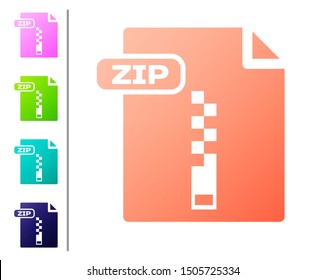 Coral ZIP file document. Download zip button icon isolated on white background. ZIP file symbol. Set color icons. Vector Illustration