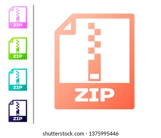 Coral ZIP file document icon. Download zip button icon isolated on white background. ZIP file symbol. Set color icons. Vector Illustration