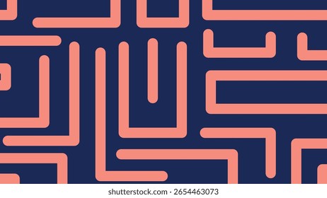 Coral-colored maze lines on deep blue form a modern abstract backdrop, great for web graphics, trendy designs, or creative packaging.