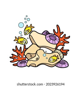 Corall with stones  color variation for coloring page isolated on white background