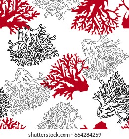 Corals abstract black and white graphic pattern seamless 