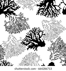 Corals abstract black and white graphic pattern seamless 