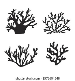 corals and algae marine set different. isolated silhouette on a white background vector