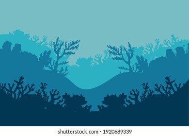 corals and algaes silhouettes nature scene vector illustration design