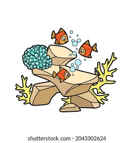 Corals and anemones grow on rocks and fish nearby  color variation for coloring page isolated on white background