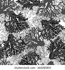 Corals black and white lines graphic pattern seamless 