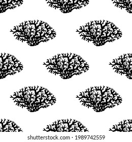 Corals. Black and white seamless pattern for design
