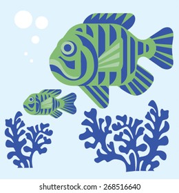 corals and fishes, vector illustration