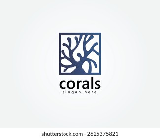 corals logo,blue coral in frame,logo design template
