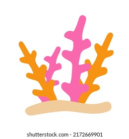 Corals on reef. Underwater plants. Exotic tropical undersea. Flat cartoon illustration
