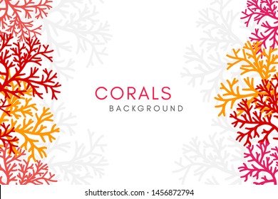 Corals reef background with vertical borders. Vector banner with underwater aquarium decoration elements.