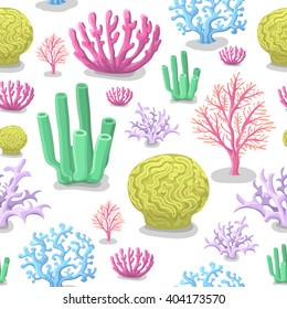Corals seamless pattern. Life marine, colorful aquatic background. Vector illustration