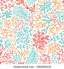Corals seamless pattern. Underwater floral background. Colorful vector illustration
