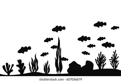 Corals Seaweed On Seabed Vector Silhouette Stock Vector (Royalty Free ...