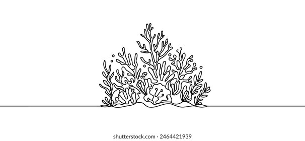 Algas coralinas dibujando una línea. Diferentes tipos de corales. Ilustración vectorial de arrecifes de coral