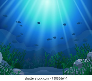 corals with underwater view background. Vector illustration
