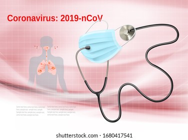 Coranavirus background with a medical face mask and stethoscope. Vector