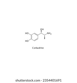 Corbadrine flat skeletal molecular structure α1 agonist drug used in nasal congestion treatment. Vector illustration.