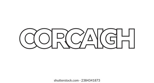 Corcaigh in the Ireland emblem for print and web. Design features geometric style, vector illustration with bold typography in modern font. Graphic slogan lettering isolated on white background.