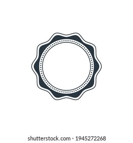 Marca o marca de borde ondulado de círculo, plantilla de icono de pegatina decorativa con lugar para el texto. elemento de diseño gráfico, aislado en fondo blanco, ilustración vectorial.