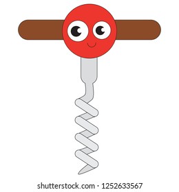 Corcscrew funny smiley cartoon. Outlined illustration with thin line black stroke