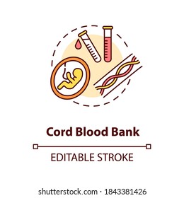 Cord Blood Bank Concept Icon. Medical Donation Idea Thin Line Illustration. Healthcare Service. Storage Facility For Umbilical Cord Blood. Vector Isolated Outline RGB Color Drawing. Editable Stroke