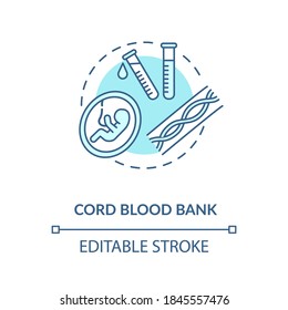 Cord Blood Bank Concept Icon. Medical Donation Idea Thin Line Illustration. Healthcare Industry. Storage Facility For Umbilical Cord Blood. Vector Isolated Outline RGB Color Drawing. Editable Stroke