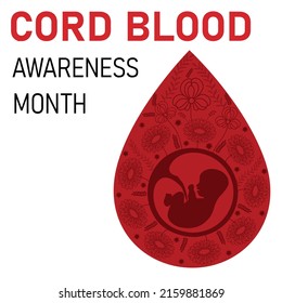 Afiche del mes de la sangre en el cordón umbilical. Ilustración vectorial con embrión humano 