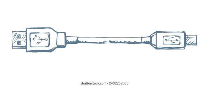 Cord for charging the phone. Vector drawing