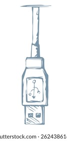 Cord for charging the phone. Vector drawing