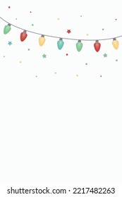 Cord of colourful Christmas lights. Background with ornaments. Vector illustration
