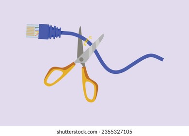 Cord cutting concept. Colored flat vector illustration isolated. 