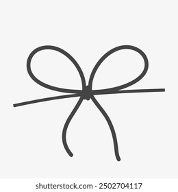 Cord for gift box decoration. Bow gift ribbon thin line. Vector illutration