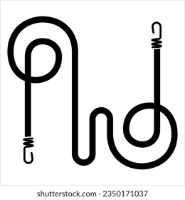 Cord With Hooks Icon, Nylon Elastic Tying Rope With Hook Vector Art Illustration