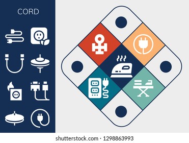  cord icon set. 13 filled cord icons. Simple modern icons about  - Iron, Cymbals, Plug, Cable, Rope, Copper, Socket