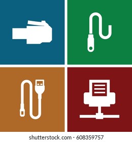 Cord icons set. set of 4 cord filled icons such as wire, phone cable