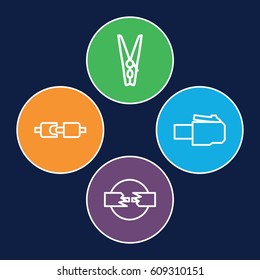 Cord icons set. set of 4 cord outline icons such as cloth pin, phone cable, plug in power socket