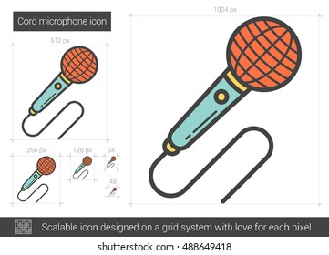 Cord microphone vector line icon isolated on white background. Cord microphone line icon for infographic, website or app. Scalable icon designed on a grid system.