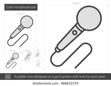 Cord microphone vector line icon isolated on white background. Cord microphone line icon for infographic, website or app. Scalable icon designed on a grid system.