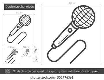 Cord microphone vector line icon isolated on white background. Cord microphone line icon for infographic, website or app. Scalable icon designed on a grid system.