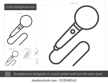 Cord microphone vector line icon isolated on white background. Cord microphone line icon for infographic, website or app. Scalable icon designed on a grid system.