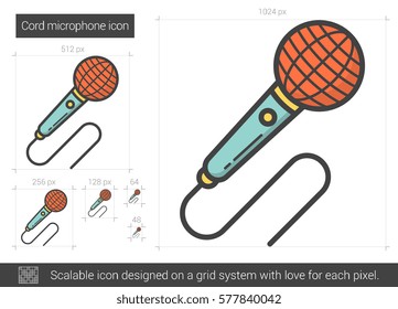 Cord microphone vector line icon isolated on white background. Cord microphone line icon for infographic, website or app. Scalable icon designed on a grid system.