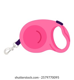 Cord retractable dog leash. Pet walking leash. Accessories for safe pet walking. Vector illustration in cartoon style. Isolated white background